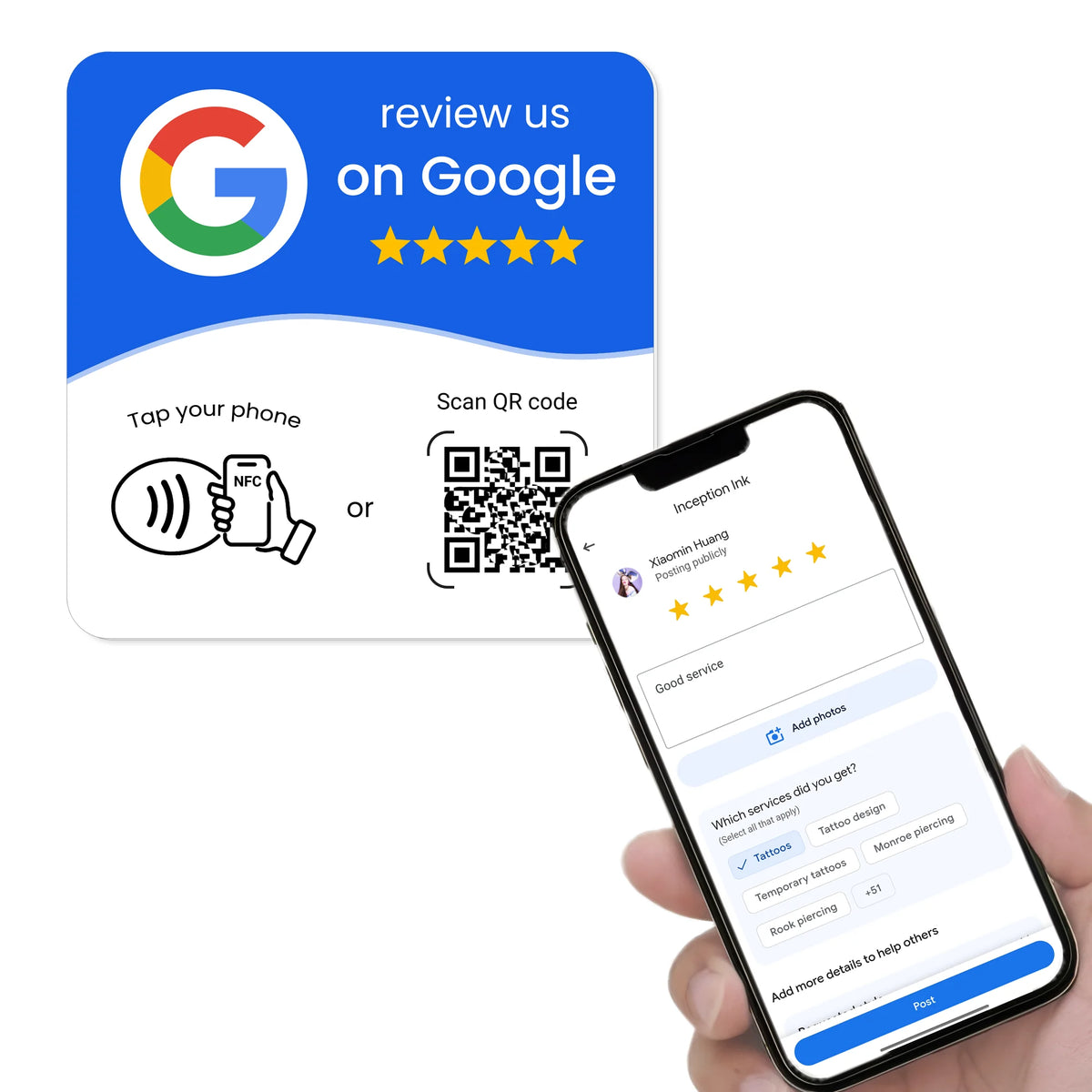 Google Review Plate NFC & QR Code - White