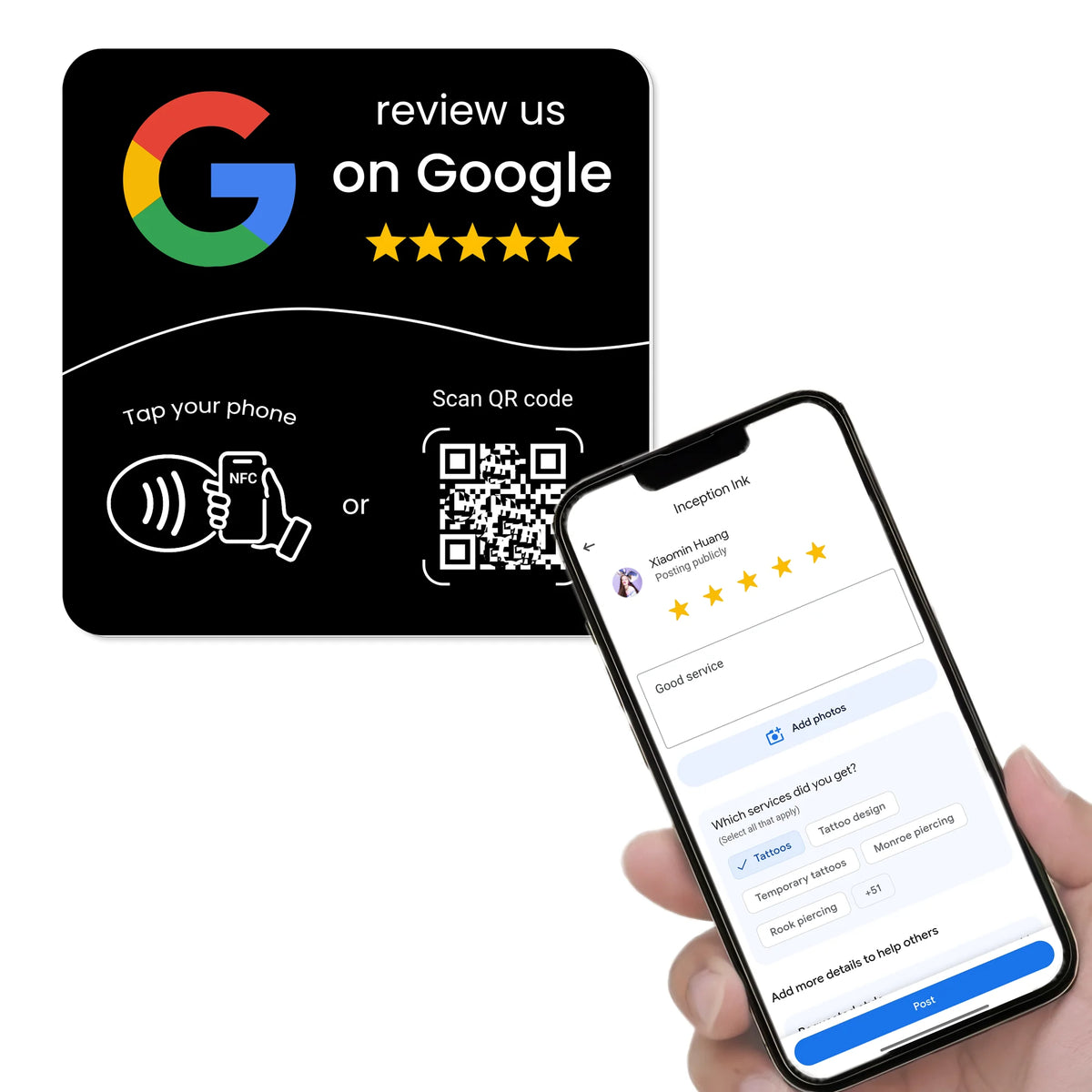 Google Review Plate NFC & QR Code - Black